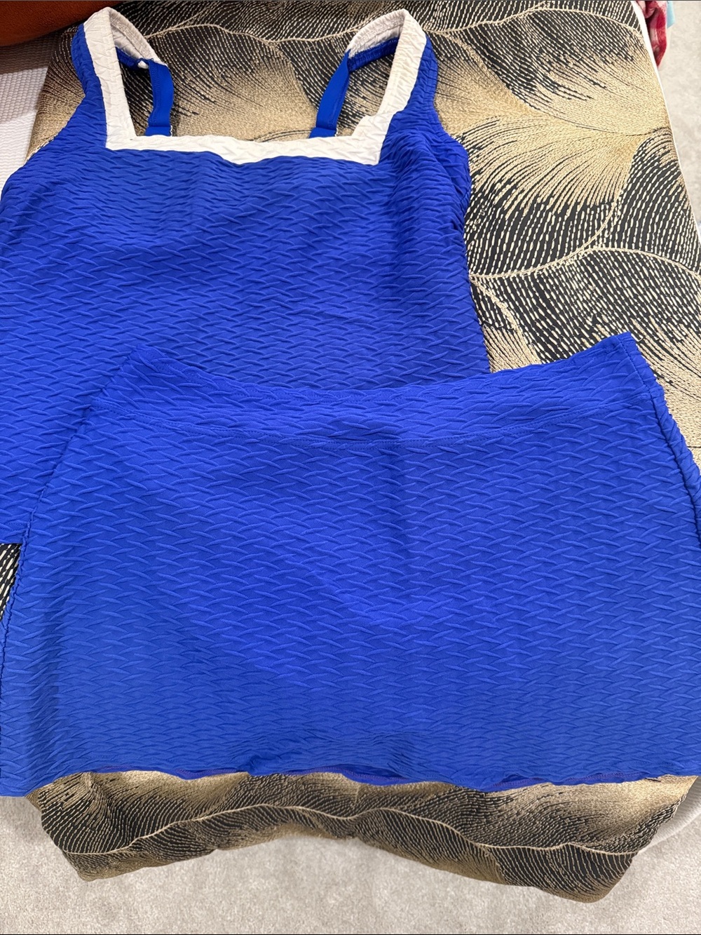 Lands' End Royal Blue Swim Cami with White Trim